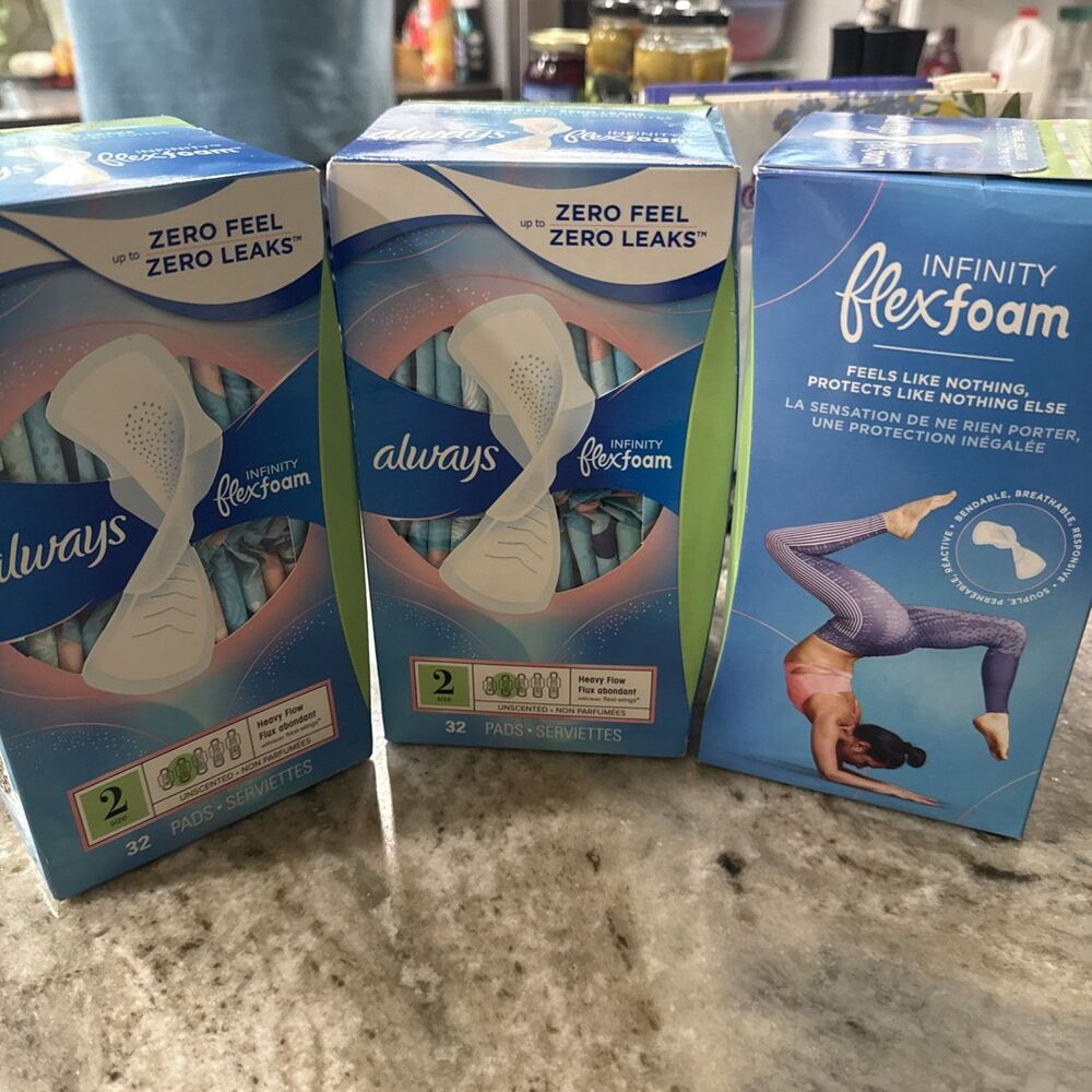 Always Infinity FlexFoam Heavy Flow Size 2 Pads 32ct Each Lot of 3 Sealed